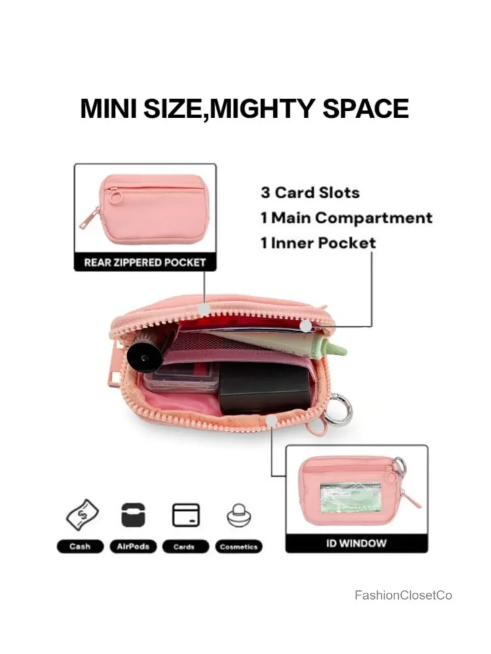 Wristlet Wallet RFID Blocking Mini Zip Card Case with Clear ID Window Keychain